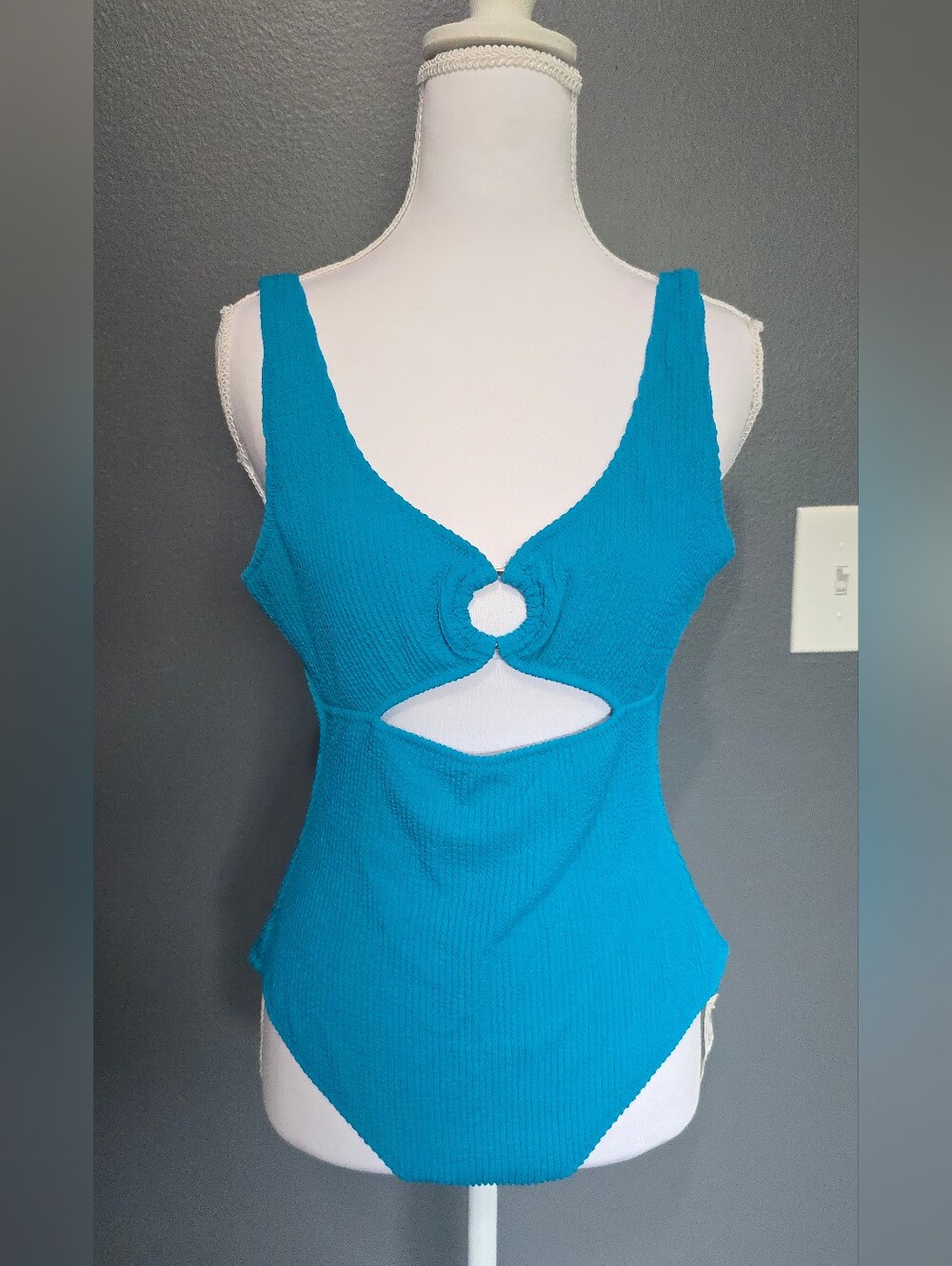 aerie Teal Ring Cutout Textured Swimsuit